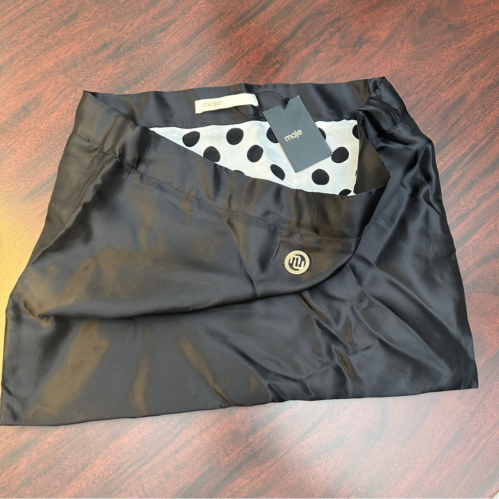 NWT Maje Black Satin Drawstring Polka Dot Lined Pouch